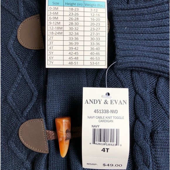 NWT Andy & Evan Toddler Boy Cardigan Knit Sweater-Navy Blue with Toggles - Picture 5 of 6